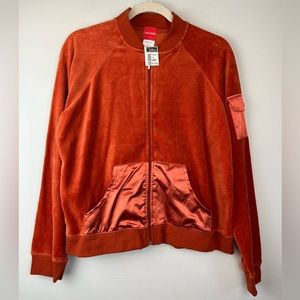 NWT Red Zone Y2K Velour Satin Pockets Full Zip Rust Sweatshirt L